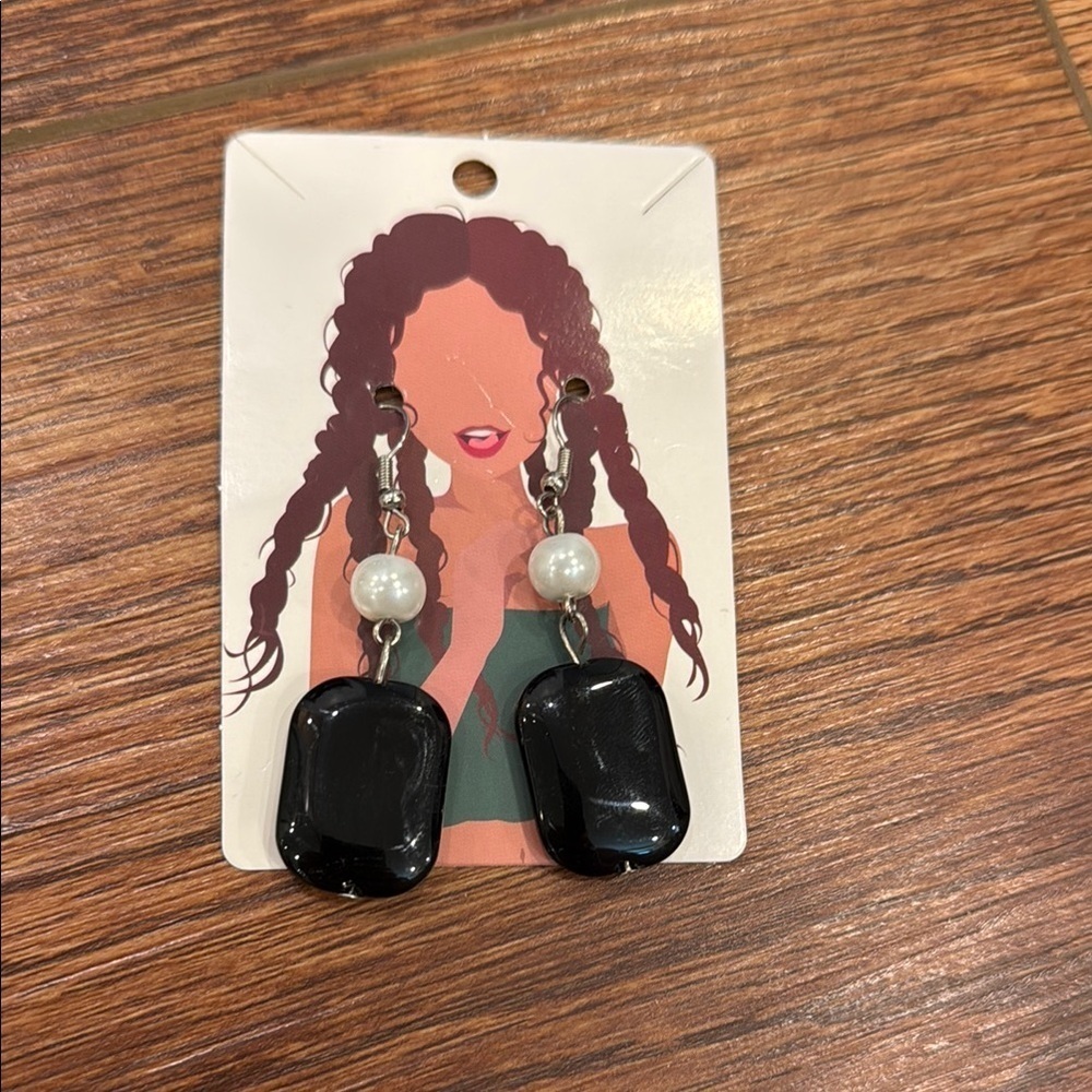 Black Glass and Pearl Dangle Earrings
